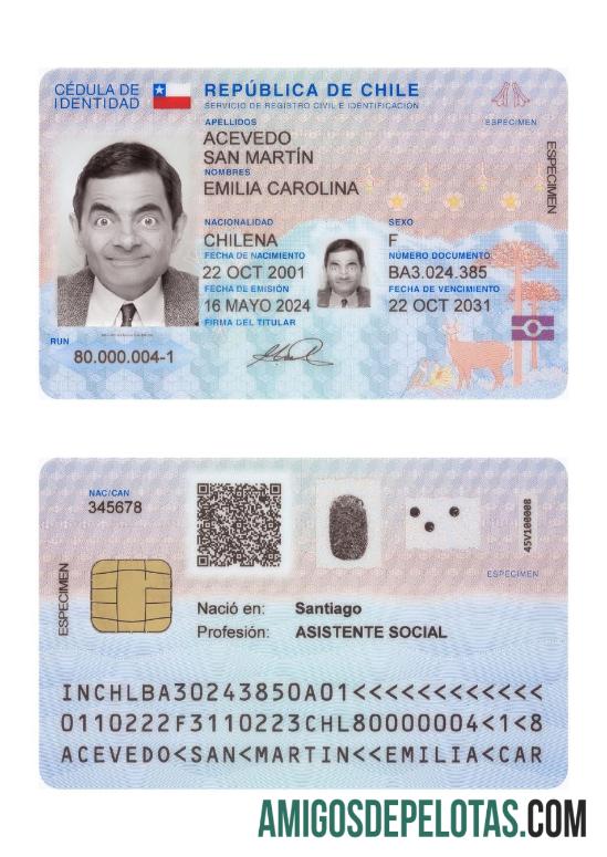 Carteira de identidade do Chile 2024 presente amostra